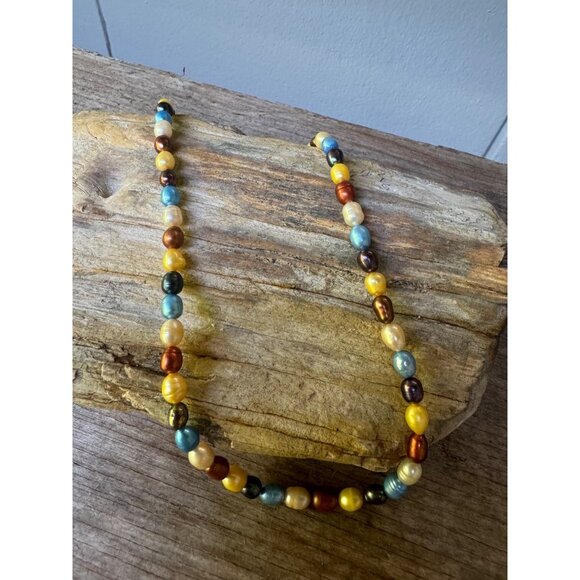 Multicolor Freshwater Pearl Necklace Sterling Silver - Picture 7 of 7